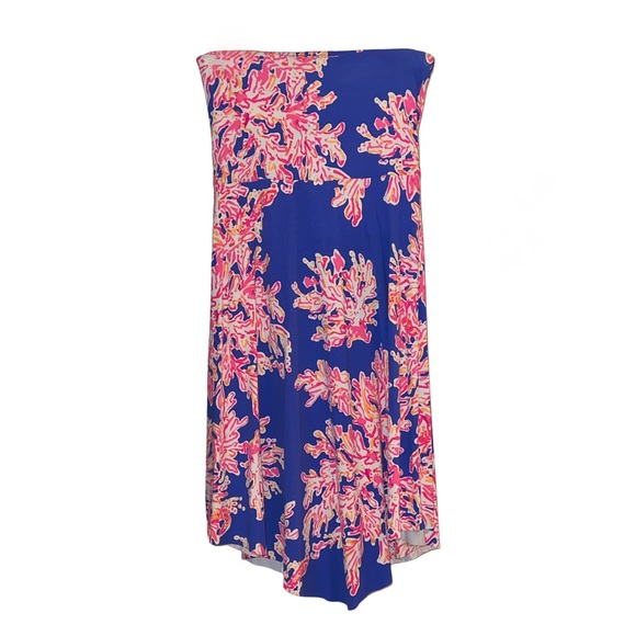 Lilly Pulitzer Loleta Strapless Dress Blue Pink Coral Reef Print Size Medium - Picture 4 of 6